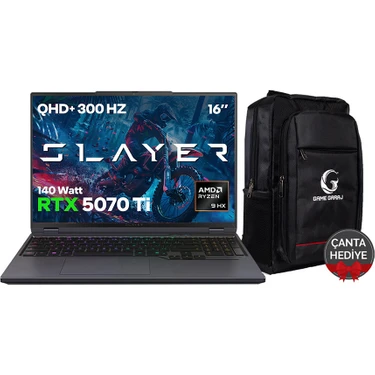 Game Garaj Slayer R9T-5070Ti C1 Amd Ryzen 9 9955HX 32GB Ram 1tb SSD RTX5070Ti 16" Qhd+ IPS 300Hz