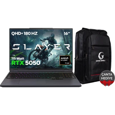 Game Garaj Slayer R7T-5050 C8 Amd Ryzen 7 8840HX 16GB Ram 500GB SSD RTX5050 16" Qhd+ 180Hz IPS