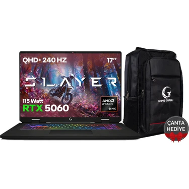 Game Garaj Slayer R9M XL-5060 C7 Amd Ryzen 9 8940HX 16GB Ram 1tb SSD RTX5060 17" Qhd+ 240Hz IPS