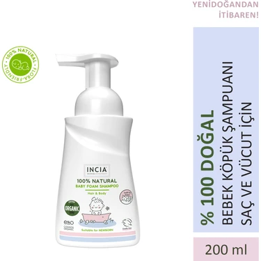INCIA %100 Doğal Organik Sertifikalı Bebek Köpük Şampuanı Saç Vücut Lavanta Konak Önleyici