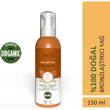INCIA %100 Doğal Bronzlaştırıcı Yağ 150 ml Yoğun Bronzlaştırıcı Etki ile Organik Avokado