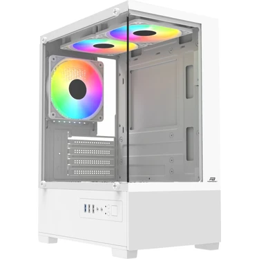 PowerBoost PB-M5001W 500w 3*12cm Rainbow Fanlı USB 3.0 Seaview M-ATX Gaming Beyaz Kasa 