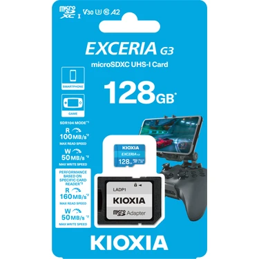 Kioxia Kıoxıa 128GB Excceria G3 Micro Sdxc U1 V30 A2 4K 160/50 Mb/sn Hafıza Kartı