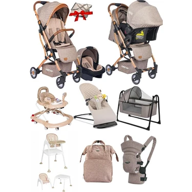 Tommybaby 10 Parça Bebek Çeyiz Seti Kabin Travel Bebek Arabası Puset Beşik Yürüteç Mama Sandalyesi
