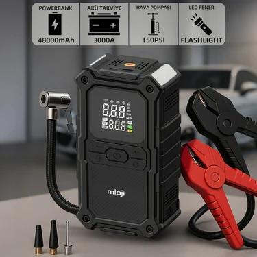 Mioji Mio D8H Premium 4in1 48000MAH 3000A Akü Takviye + Hava Pompası + LED Fener +