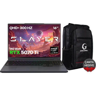 Game Garaj Slayer R9T3D-5070Ti C2 Amd Ryzen 9 9955HX3D 64GB Ram 2tb SSD RTX5070Ti 16" Qhd IPS 300Hz
