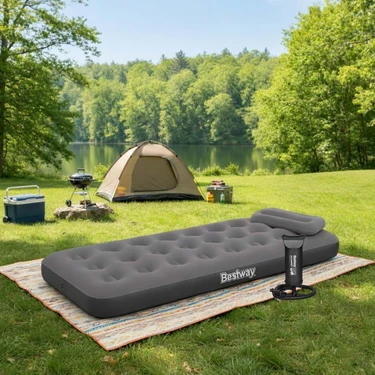 Bestway Single Tek Kişilik Şişme Yatak + El Pompası ve Yastık 185X76X22CM 671GY