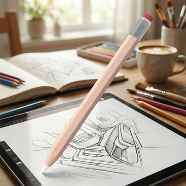 Caseonn Apple Pencil (Usb-C) Kılıf Klasik Retro Tasarım Mat Silikon Pembe (Ürün Kalem