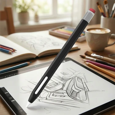 Caseonn Apple Pencil Pro Kılıf Klasik Retro Tasarım Mat Silikon Siyah (Ürün Kalem