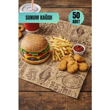 Van Vleck 50 Adet Karışık Desenli Yağlı Sunum Kağıdı – Gıda Sunum, Hamburger, Patates ve Servis