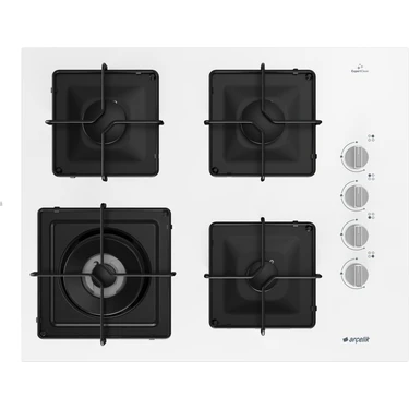 Arçelik Gazlı Ocak 4 Gözlü Beyaz Cam Tablalı 7,4 kW Güçlü Ankastre Kullanım için Modern