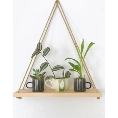 Woodenova Ahşap Halatlı Askılı Duvar Rafı Dekoratif Tekli Raf 35×9 cm – Renk