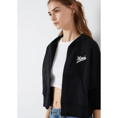 Mavi Mavi Logo Baskılı Fermuarlı Siyah Sweatshirt