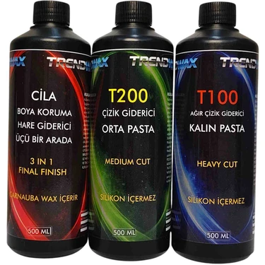 Trendwax 500ML 3 Lü Set Kalın Pasta, Orta Pasta ve Koruyucu Cila Wax