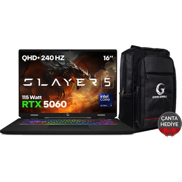 Game Garaj Slayer5 7-5060 C1 Intel Ultra 7 255HX 32GB Ram 1tb SSD RTX5060 16" 240Hz Qhd+Ips Freedos