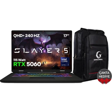 Game Garaj Slayer5 7XL-5060 C2 Intel Ultra 7 255HX 32GB Ram 1tb SSD RTX5060 17" 240Hz Qhd+Ips