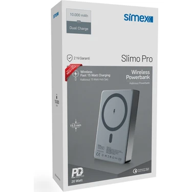 Simex Slim Magsafe Powerbank 10000 mAh - 20W PD Hızlı Şarj Taşınabilir Batarya
