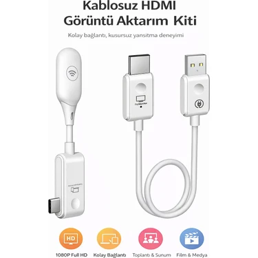 Qasul Kablosuz HDMI Ekran Yansıtma Aparatı  Gecikmesiz 1080P Full Hd, Tak-Çalıştır Anında Tv’ye