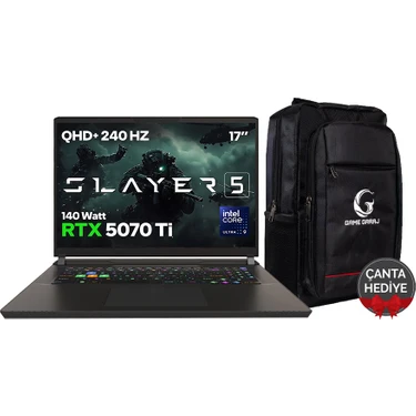 Game Garaj Slayer5 9XL-5070Ti C2 Intel Ultra 9 275HX 32GB Ram 2tb SSD RTX5070Ti 17" Qhd+ IPS 240Hz