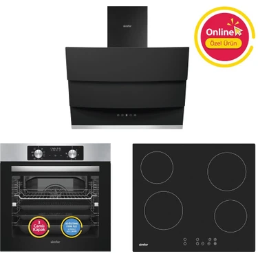 Simfer 10 Fonksiyon Airfry Inox Elektrikli 3'lü Ankastre Set (Fırın + Elektrikli Ocak +
