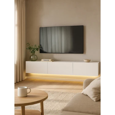 Cercei LED Li Işıklı Tv Ünitesi 180 cm -Beyaz, Modern, Şık, Geniş, Fonksiyonel Tasarım - Tv