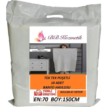 BB Kozmetik Tek Kullanımlık Kalın Banyo Havlusu 10 Adet poşetli (70X150