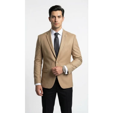 Plus Scorpion Erkek Blazer Ceket Twill Dokuma Likralı  Notch Yaka 1 Düğmeli Çift Yırtmaçlı  Slim