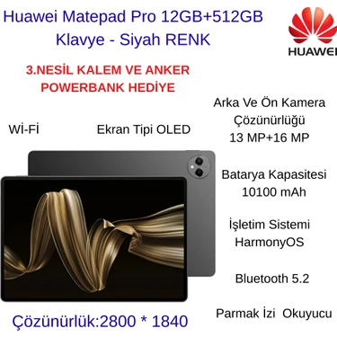 Huawei Matepad Pro 12 GB Ram  512 GB Depolama Alanı 12.2" Ekran Boyutlu Tablet+Klavye+ Anker