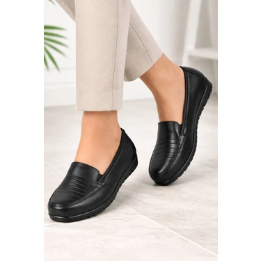 Emil Shoes Içi Hakiki Deri Kışlık Taban Tam Ortopedik Topuk Jelli Siyah Anne