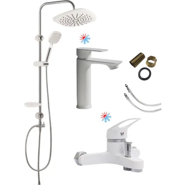 Kca Armatür 3'lü Full Lüx Set Robot - Sabit Banyo Lavabo Bataryası - Banyo Duş Bataryası