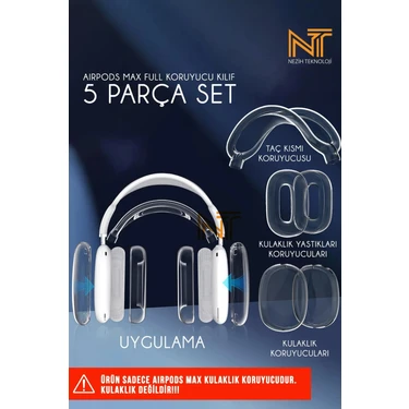 Nezih Case Airpods Max Uyumlu Full Koruyucu Şeffaf Silikon 5 Parça Set
