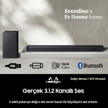 Samsung 3 Boyutlu Ses Yüksek Kalite 3.1.2 Kanal Soundbar & Sinema Sistemi - Dolby Atmos ve Dts:x