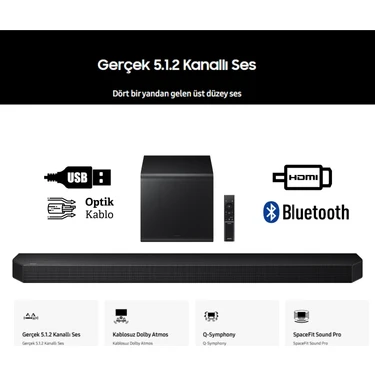Samsung Tv ile Kablosuz Bağlantı 5.1.2 Kanal Soundbar & Sinema Sistemi - Kablosuz Dolby ATMOS-Q800F