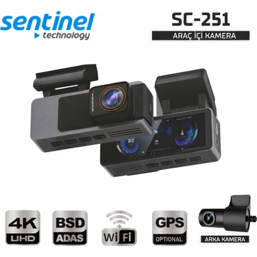 Sentinel SC-251 4K Çift Kameralı Araç Içi Kamera 3.2'' Ekran Fiyatı
