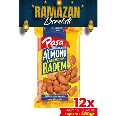 Paşa Kuruyemiş Kavrulmuş Badem İçi 40 gr X 12 Adet (480