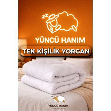 Yüncü Hanım Tek Kişilik Merinos Kuzu Yünü Yorgan (%100 Saf Merinos Kuzu Yünü) 155 x 215