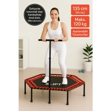 Pekial 135 cm (54 İnç) Kırmızı Tutunmalı Step Trambolin, 120 kg Taşıma Kapasitesi ile Eğlenceli