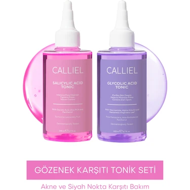 Calliel Tonik Seti - Salisilik ve Glikolik Asit ile Tüm Cilt Tipleri için Arındırıcı ve Sebum