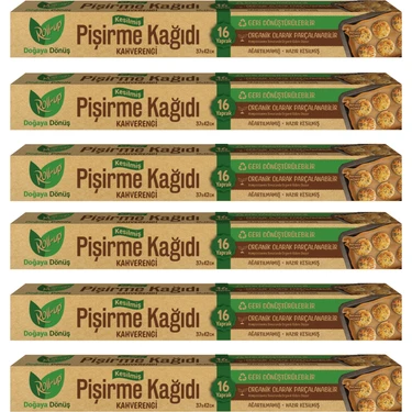 Roll-Up Kahverengi Ağartılmamış Hazır Kesilmiş Pişirme Kağıdı 37x42 cm 16 Yaprak x 6