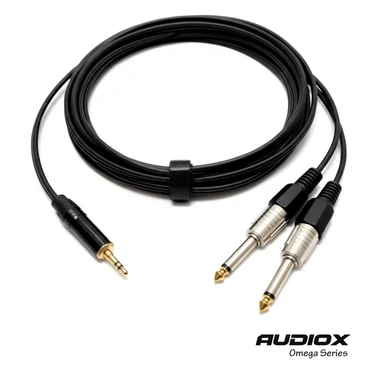 AUDIOX Omega Series AUX to Dual Jack Kablo 3.5 mm Stereo 2x 6.3 mm Mono Jak Mikser Ses Kartı Kayıt