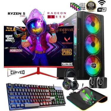 Apphirex TC55 Ryzen 5 5500 16GB Ram 512GB M.2 SSD RX550 Gddr5 23.6'' Curved Masaüstü Oyuncu