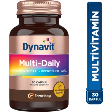 Dynavit MultiDaily 30 Kapsül - Multivitamin&Enerji - 13 Vitamin, 7 Mineral, Koenzim Q10, Rhodiola