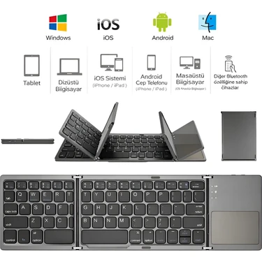 Deanb Türkçe Q, Type-c Şarjlı, Touchpad Katlanabilir Bluetooth Klavye Ios/android/windows |
