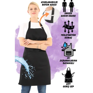 Boyun Ayarlı Şef Garson Kafe Aşçı Barista Siyah Önlük Mutfak Önlüğü Masterchef Cafe Apron