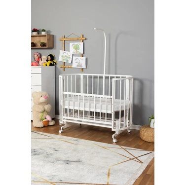 Bamgidoo Mobilya Ahşap Beşik Anne Yanı Beşik Beyaz 60X120 - Tekerlekli Uyku Setsiz Tek