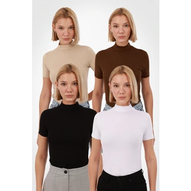 Yade Fashion Kadın Kısa Kol Bluz 4’lü