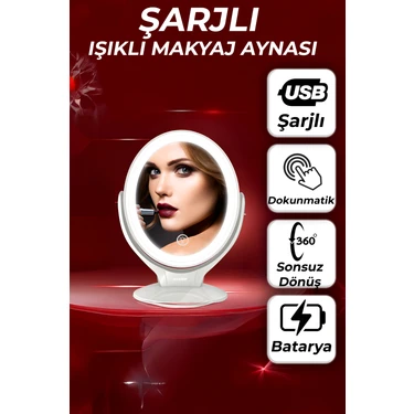 Anaway Shopping LED Işıklı Makyaj Aynası Şarjlı 7x Büyütme Çift Taraflı Büyüteçli Ayna, Dokunmatik