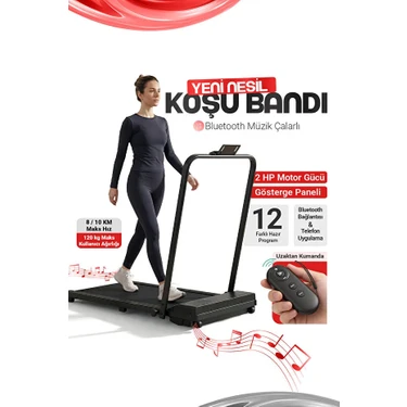 Ensiga Yeni Nesil Bluetoothlu 8/10 Km Hız 2 Hp Motor Kumandalı %5 Eğimli Koşu Bandı Müzik