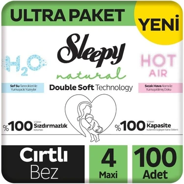 Sleepy Bebek Bezi 4 Numara Bantlı 7 - 14 kg 100'lü Maxi Doğal Double