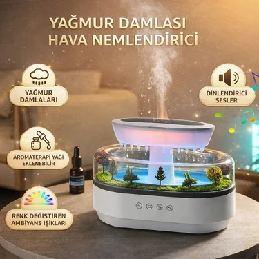Smayling Yağmur Damlası Efektli Aroma Terapi Hava Nemlendirici – LED Ambiyans Işıklı, Rahatlatıcı